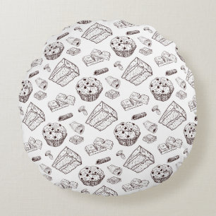 Vintage-Schokolade- und Dessert-Linienkunst-Bäcker Rundes Kissen