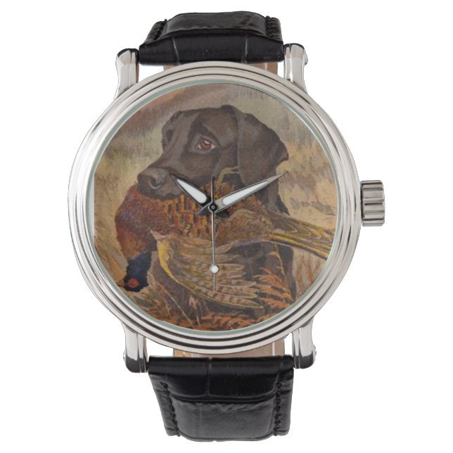 Vintage Schokoladenjagd Labrador Armbanduhr (Vorderseite)