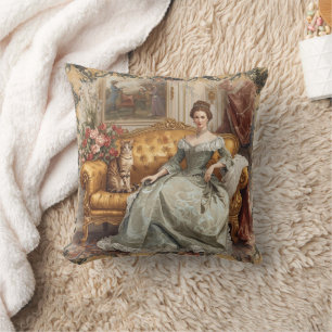 Vintage, schöne Adlige und Katze, Klassiker Kissen