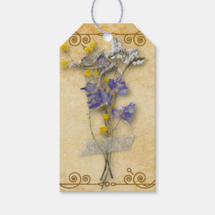 Vintage schöne beige Trockenblumen mit Namen Geschenkanhänger