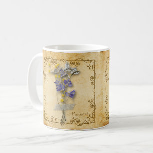 Vintage schöne beige Trockenblumen mit Namen Kaffeetasse