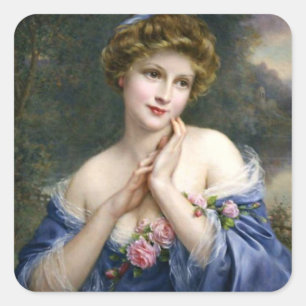 Vintage schöne Dame in Blau Quadratischer Aufkleber