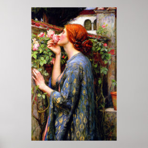 Vintage schöne Dame und rosa Rose Blume Poster