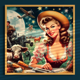 Vintage schöne Farm Girl Poster