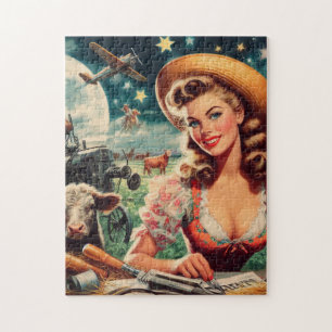 Vintage schöne Farm Girl Puzzle