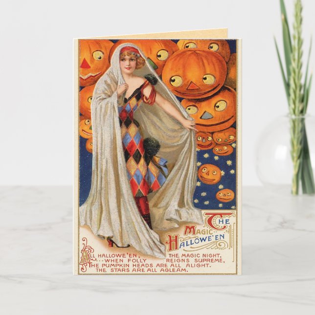 Vintage schöne Girl Ghost Halloween-Karte Karte (Vorderseite)
