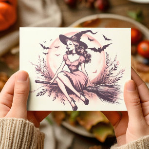 Vintage schöne Hexe auf Besenstiel Postkarte