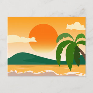 Vintage schöne Insel-Strand-Sonnenuntergangspostka Feiertagspostkarte