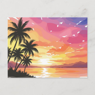 Vintage schöne Insel-Strand-Sonnenuntergangspostka Feiertagspostkarte