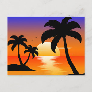 Vintage schöne Insel-Strand-Sonnenuntergangspostka Feiertagspostkarte