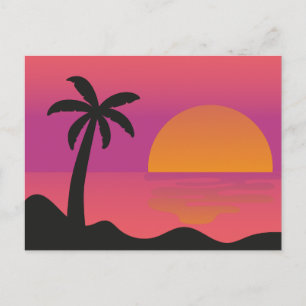 Vintage schöne Insel-Strand-Sonnenuntergangspostka Feiertagspostkarte
