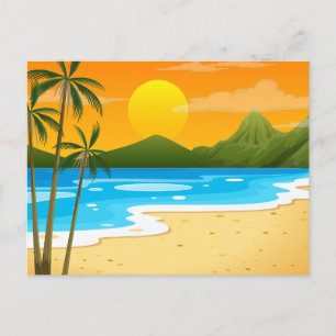 Vintage schöne Insel-Strand-Sonnenuntergangspostka Feiertagspostkarte