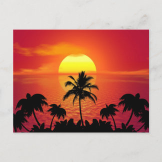 Vintage schöne Insel-Strand-Sonnenuntergangspostka Feiertagspostkarte