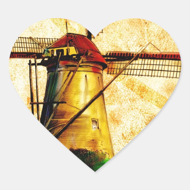 Vintage schöne Künste F021 Windmill Herz-Aufkleber (Vorderseite)