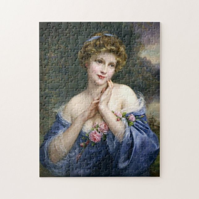 Vintage schöne Lady in blau Puzzle (Vertikal)