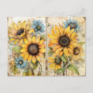 Vintage. Schöne Sonnenblumen.  Feiertagspostkarte