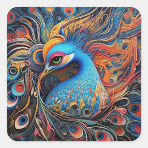 Vintage Schöner Pfau Art Nouveau Quadratischer Aufkleber