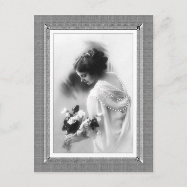 Vintage Schönheit - Bouquet - in Schwarz und Weiß Postkarte (Vorderseite)