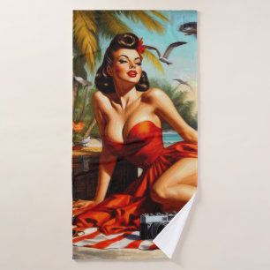 Vintage Schönheit Pinup Badehandtuch
