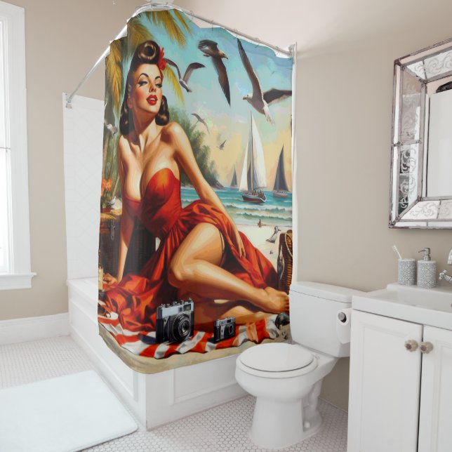 Vintage Schönheit Pinup Duschvorhang (Beispiel)