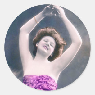 vintage Schönheit übergibt sich tanzend dem Kopf Runder Aufkleber