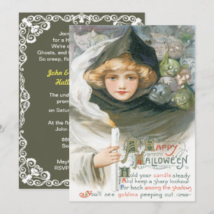 Vintage Schönheit und die Goblins Halloween Einladung