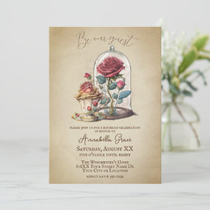 Vintage Schönheit und magische Rose der Bestie Mär Einladung