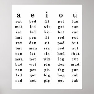 Vintage Schoolroom Short Vowel Poster