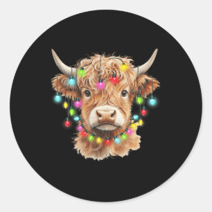 Vintage schottische Highland-Kuh Tier Weihnachten Runder Aufkleber