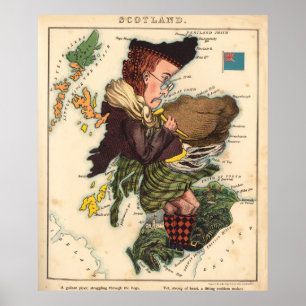 Vintage Schottland-Dudelsackspieler-Karte (1868) Poster