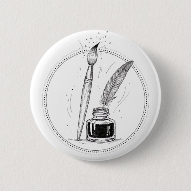Vintage-Schreiber Tinte & Feder Minimal Dark Art Button (Vorderseite)