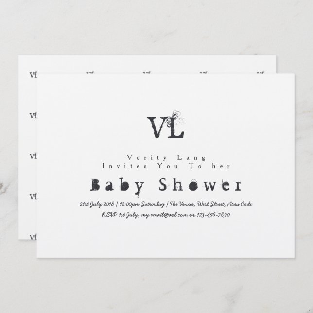 Vintage Schreibmaschine Babydusche lädt zu Kraft-I Einladung (Vorne/Hinten)