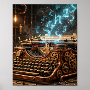 Vintage-Schreibmaschine KI — Steampunk-Schreibmasc Poster
