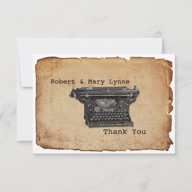 Vintage Schreibmaschine personifizieren Ebene Dankeskarte (Vorderseite)