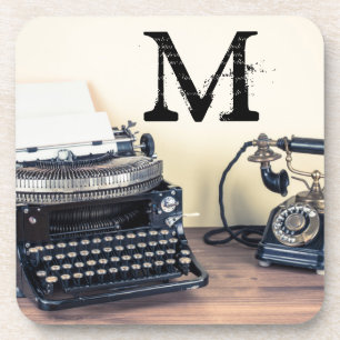 Vintage Schreibmaschine Retro Monogramm Getränkeun Getränkeuntersetzer