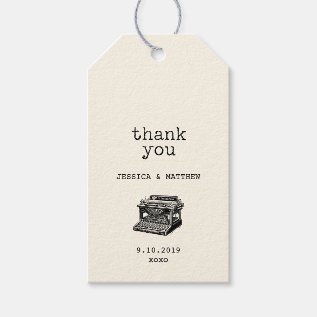 Vintage Schreibmaschine und Text Vielen Dank Geschenkanhänger (Vorderseite)
