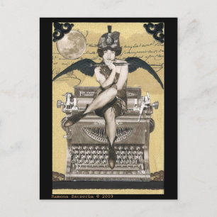 Vintage-Schreibmaschinenfee Postkarte
