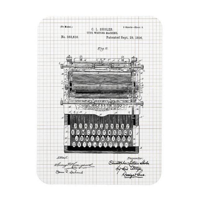 Vintage Schreibmaschinenpatent Illustration Magnet (Vertikal)