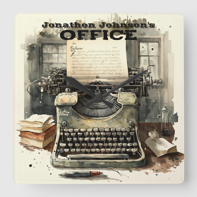 Vintage Schreibmaschinenuhr Quadratische Wanduhr (Vorderseite)