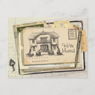 Vintage Schreibtisch-Postkarte, die wir uns bewegt Ankündigungspostkarte