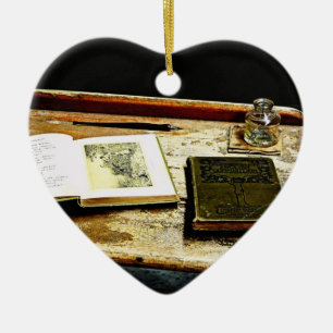 Vintage Schreibtisch - Schülerpult Keramik Ornament