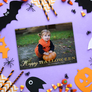 Vintage Schrift Happy Halloween Foto Gold Folien Feiertagskarte