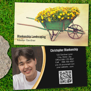 Vintage Schubkarre Blumen QR Code Benutzerdefinier Visitenkarte