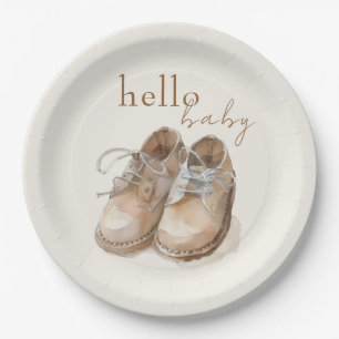 Vintage Schuhe Boho Minimalistisch Boy Baby Dusche Pappteller