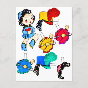 Vintage-Schulmädchen-Band Papierpuppe zum Ausschne Postkarte