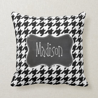 Vintage-Schultafel-Look; Schwarz-Weiß-Houndstooth Kissen