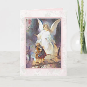 Vintage-Schutzengel-Kinder-Rosa-Rosen Karte