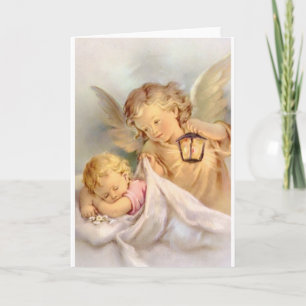 Vintage-Schutzengel-und-Baby-Grußkarte Karte