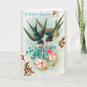 Vintage Schwalben-Paar und florale Ostereier Feiertagskarte