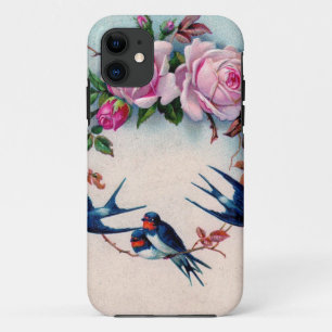 vintage Schwalben und Rosen auf Cyan Case-Mate iPhone Hülle